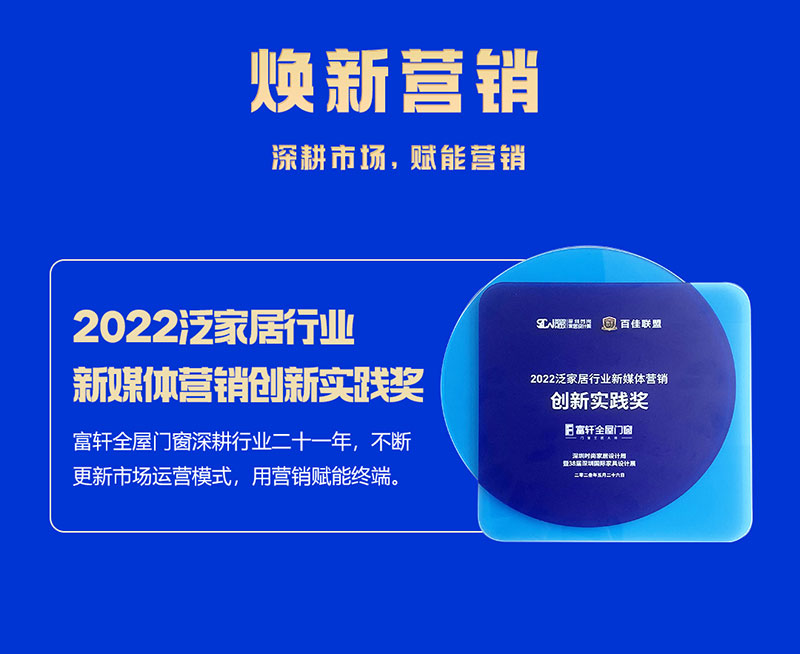 富轩全屋门窗荣获2022泛家居行业新媒体营销创新实践奖